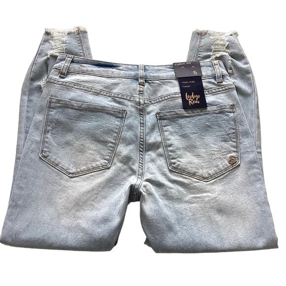 Indigo Rain Juniors Button Fly Distressed High-Rise Crop Jeans Size 5 - Picture 3 of 6